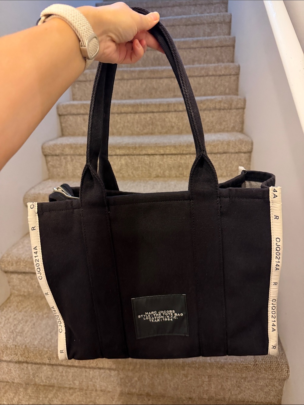 Marc Jacobs Black Canvas 'The Tote Bag' with White Trim - Picture 2 of 3
